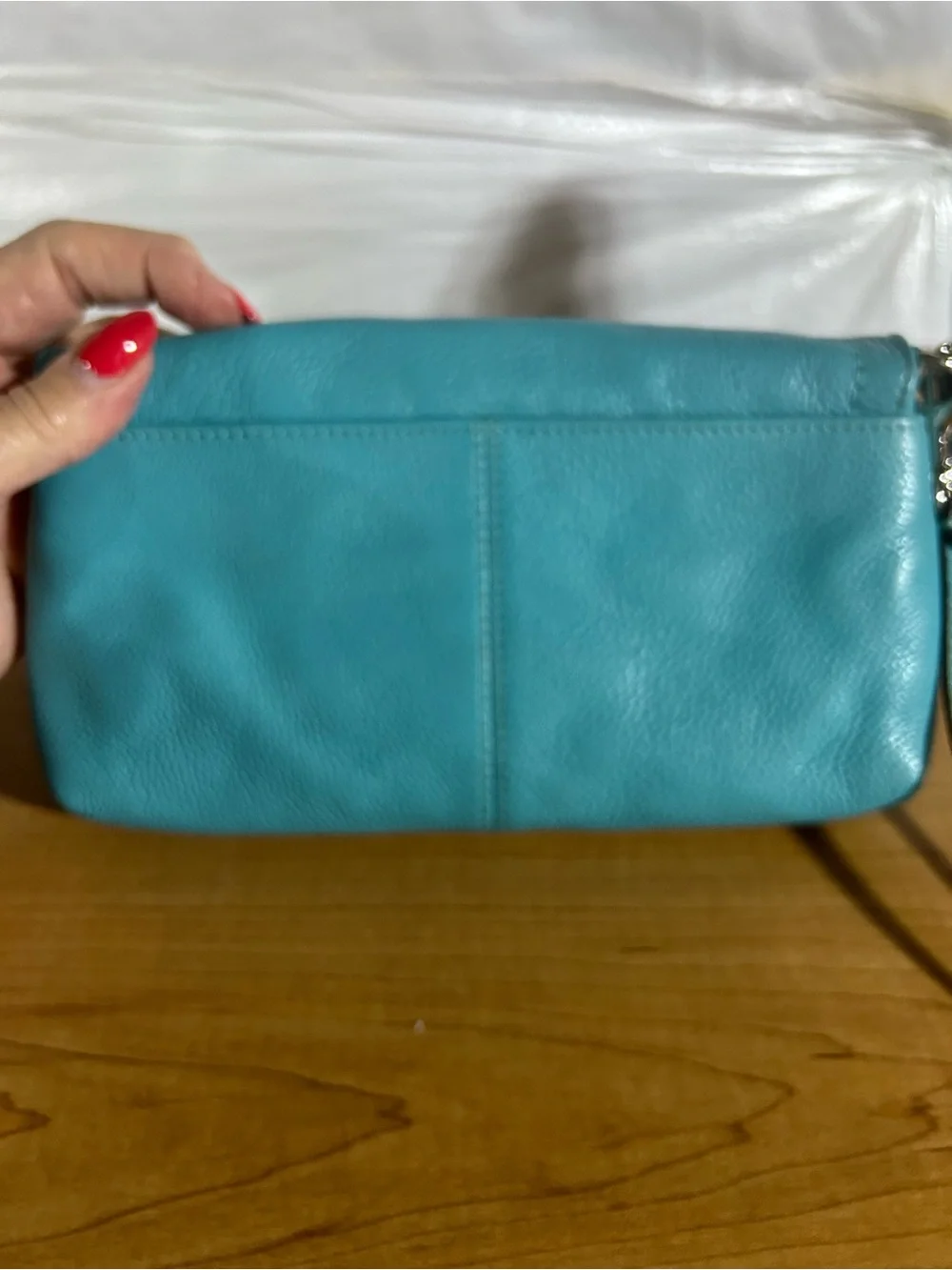 Coach Turquoise Pebbled Leather Wristlet